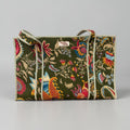 Khaki Floral Large Cotton Tote Bag, handmade tote bags