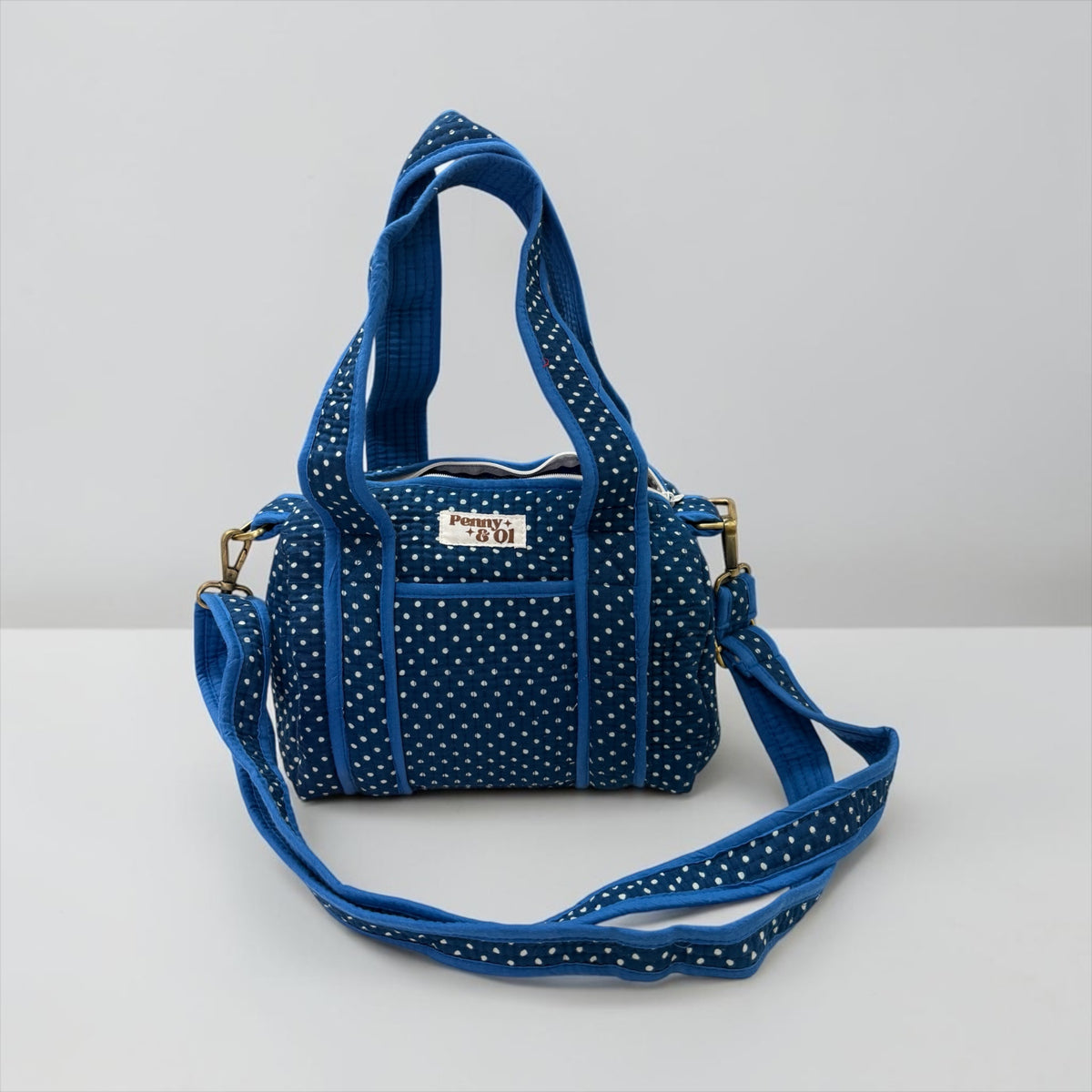 Royal Blue Polka Dot Mini Duffle Tote Bags - Penny & Ol