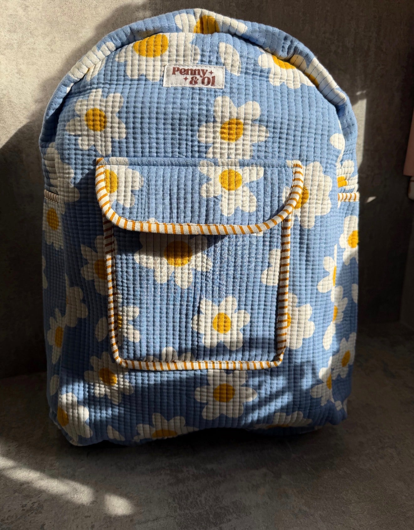 Daisy Backpack, handmade cotton tote bags.
