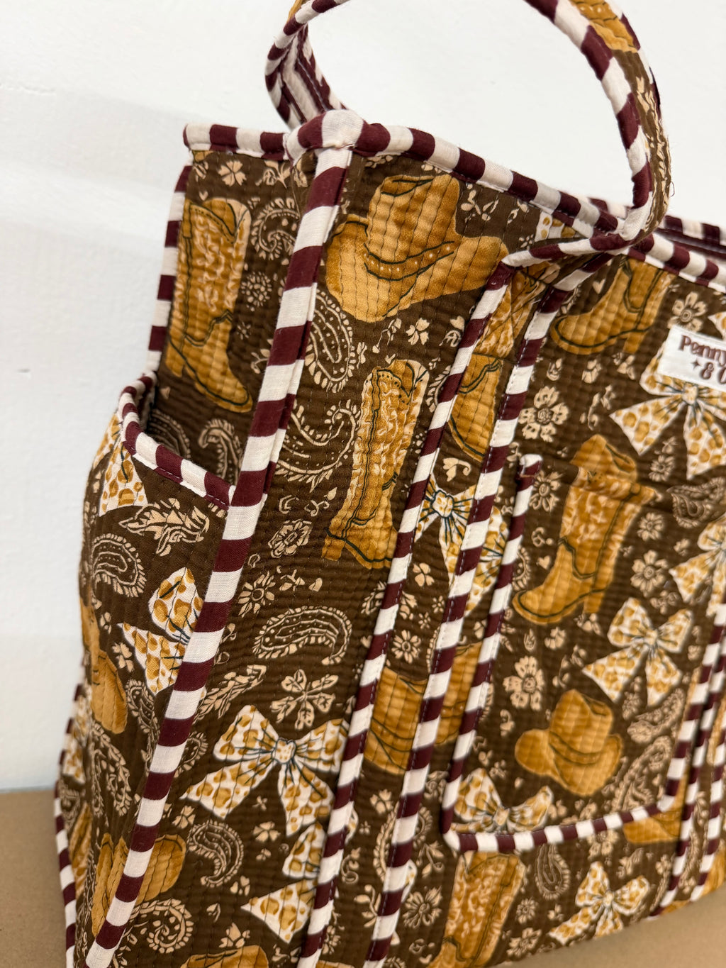 Cow Girl Travel Tote, Handmade Cotton Tote Bag