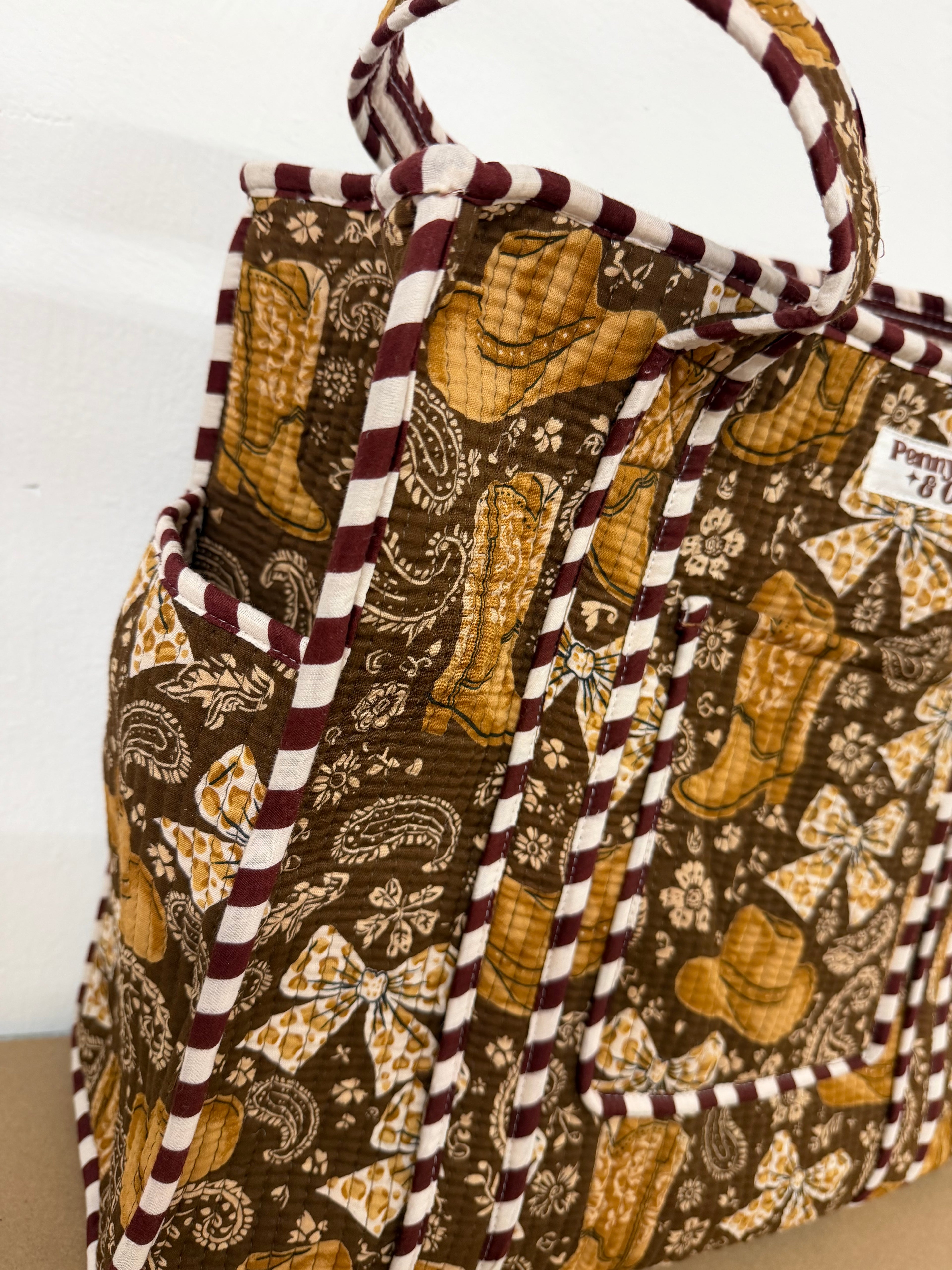 Cow Girl Travel Tote, Handmade Cotton Tote Bag