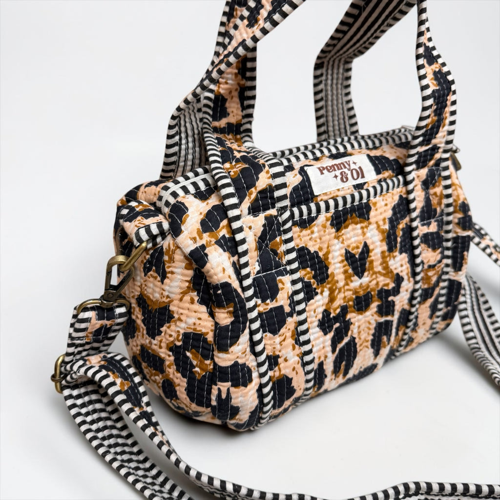 Leopard Print Mini Duffle Tote, Handmade Tote Bag