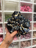 Denim Black Cowprint Patchwork XL Satin Hair Scrunchie