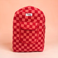 Pink & Red Checkerboard Backpack, handmade cotton tote bags.