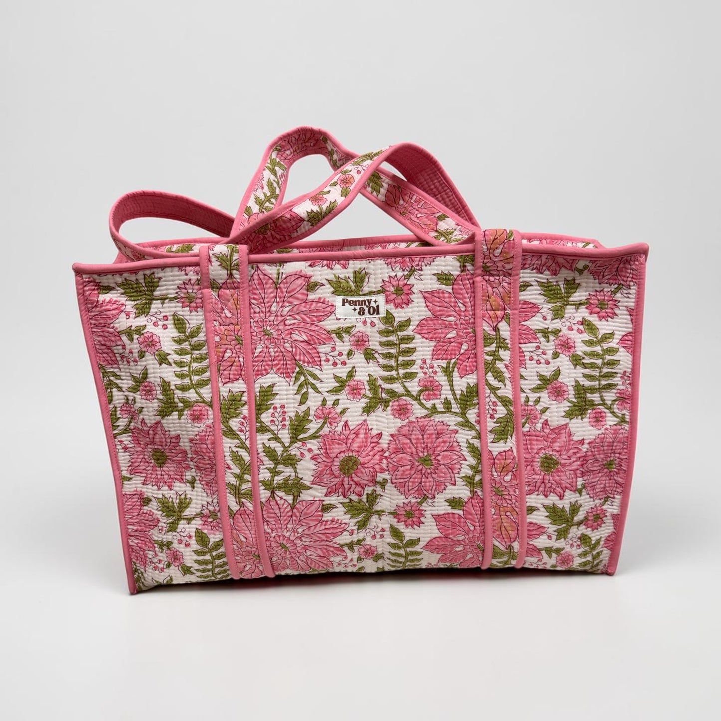 Baby pink and white floral LARGE Cotton Tote Bag