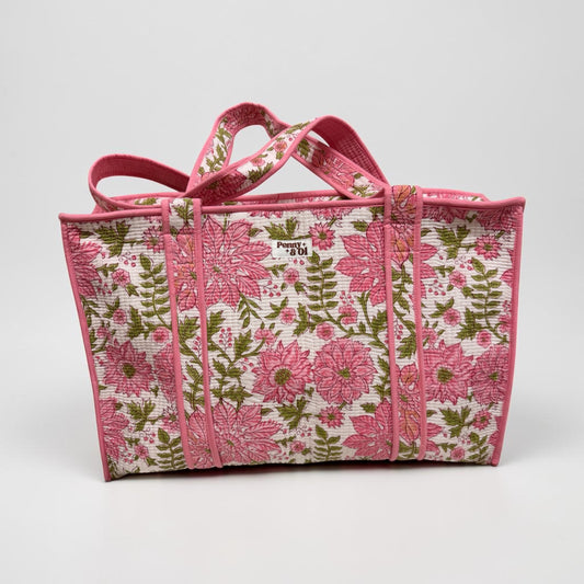 Baby pink and white floral LARGE Cotton Tote Bag