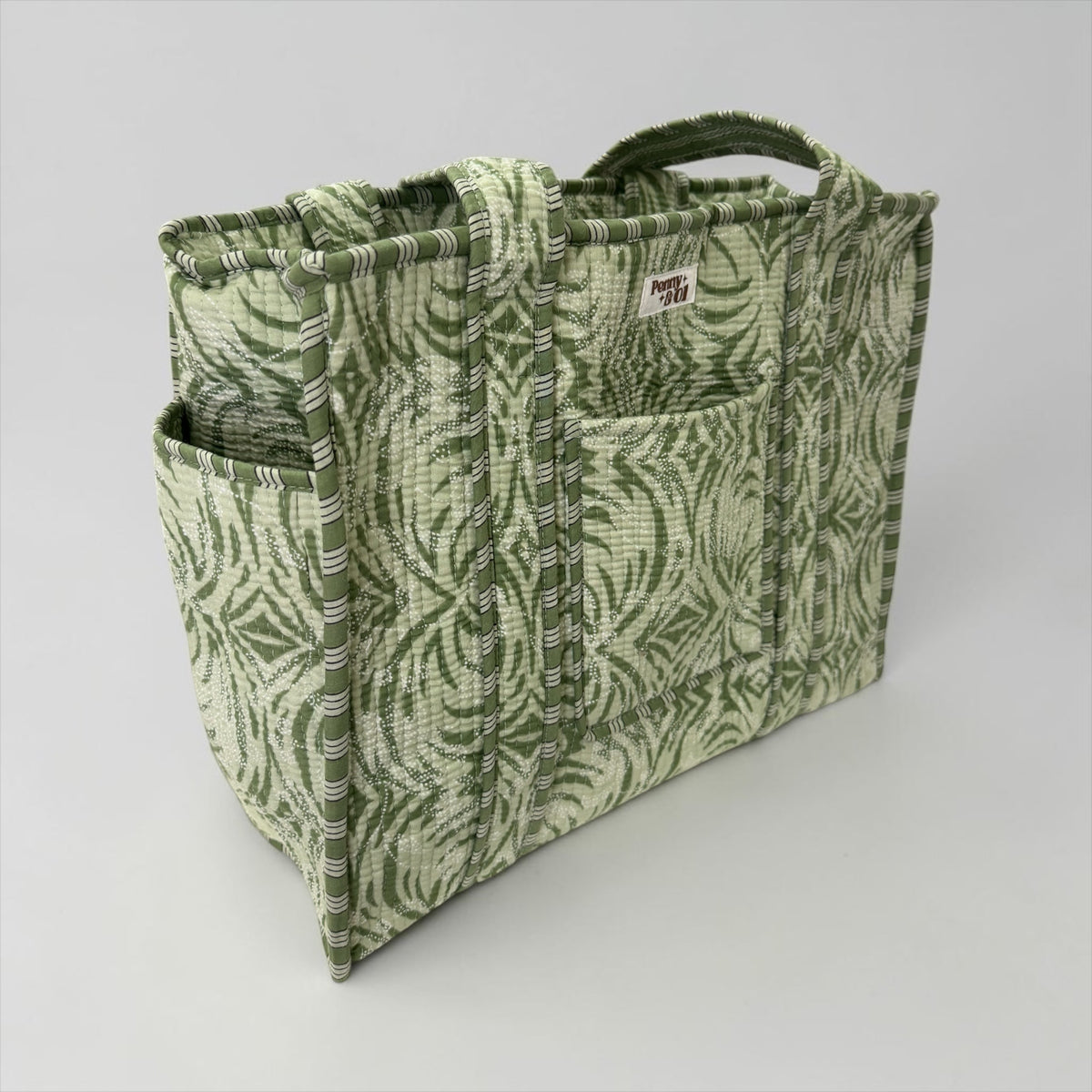 Sage Aztec Travel Tote, Handmade Cotton Tote Bag