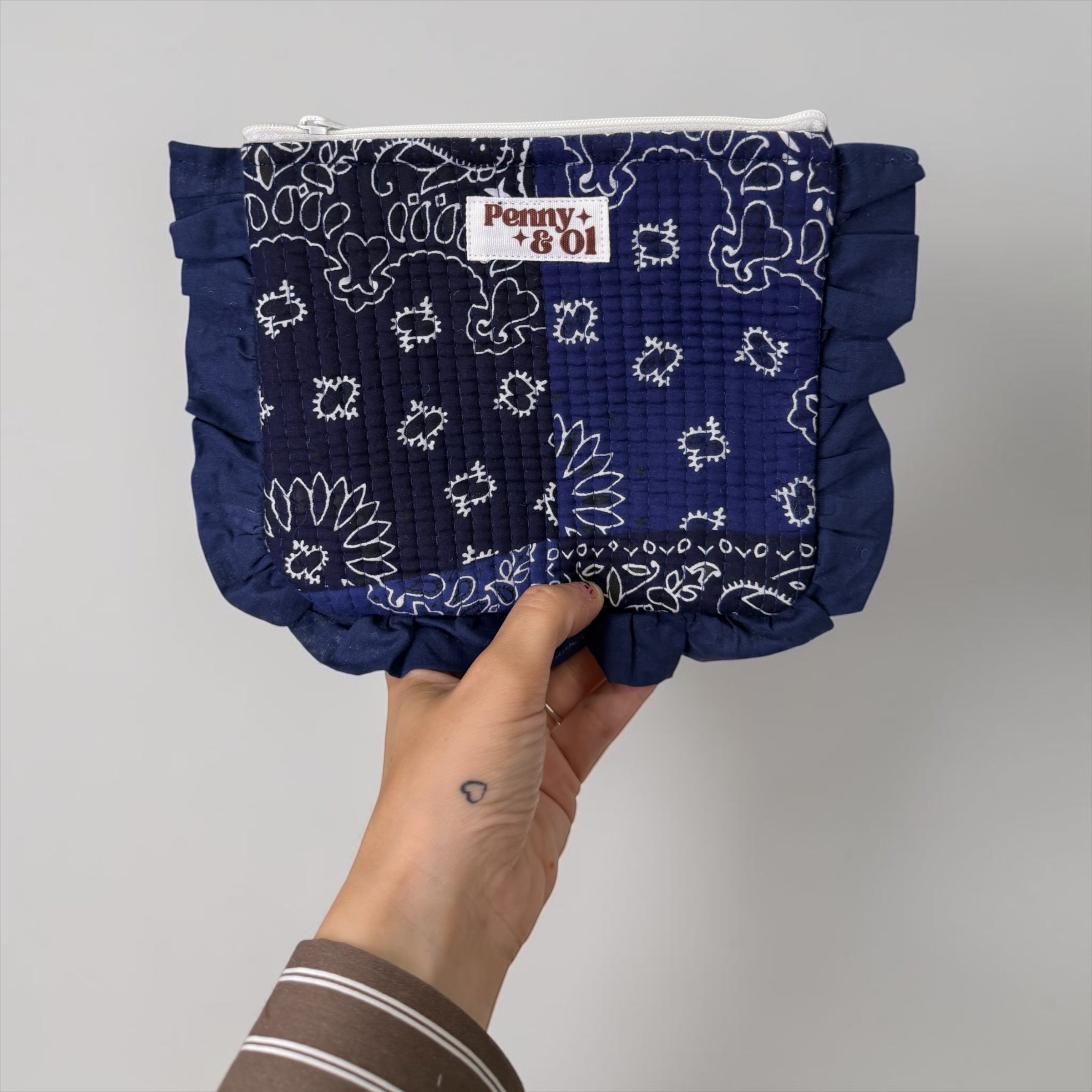 Navy Paisley Bandana Ruffle Pouch