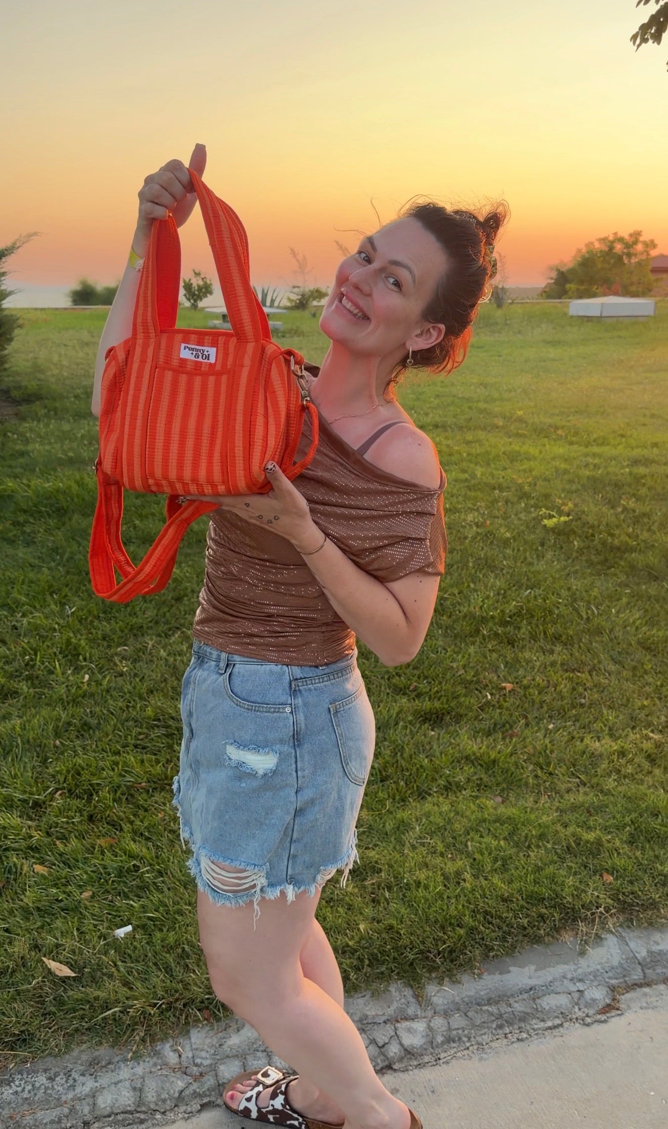 Sunset Stripes MINI DUFFLE Tote Bags - Penny & Ol