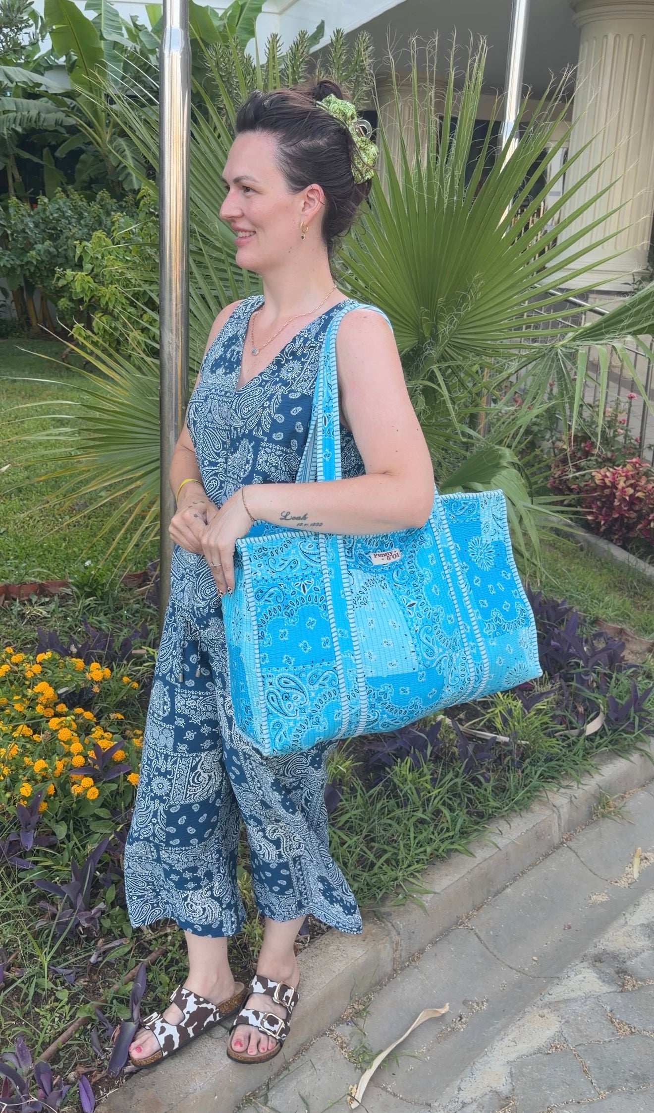 Blue Paisley Bandana LARGE Cotton Tote Bag