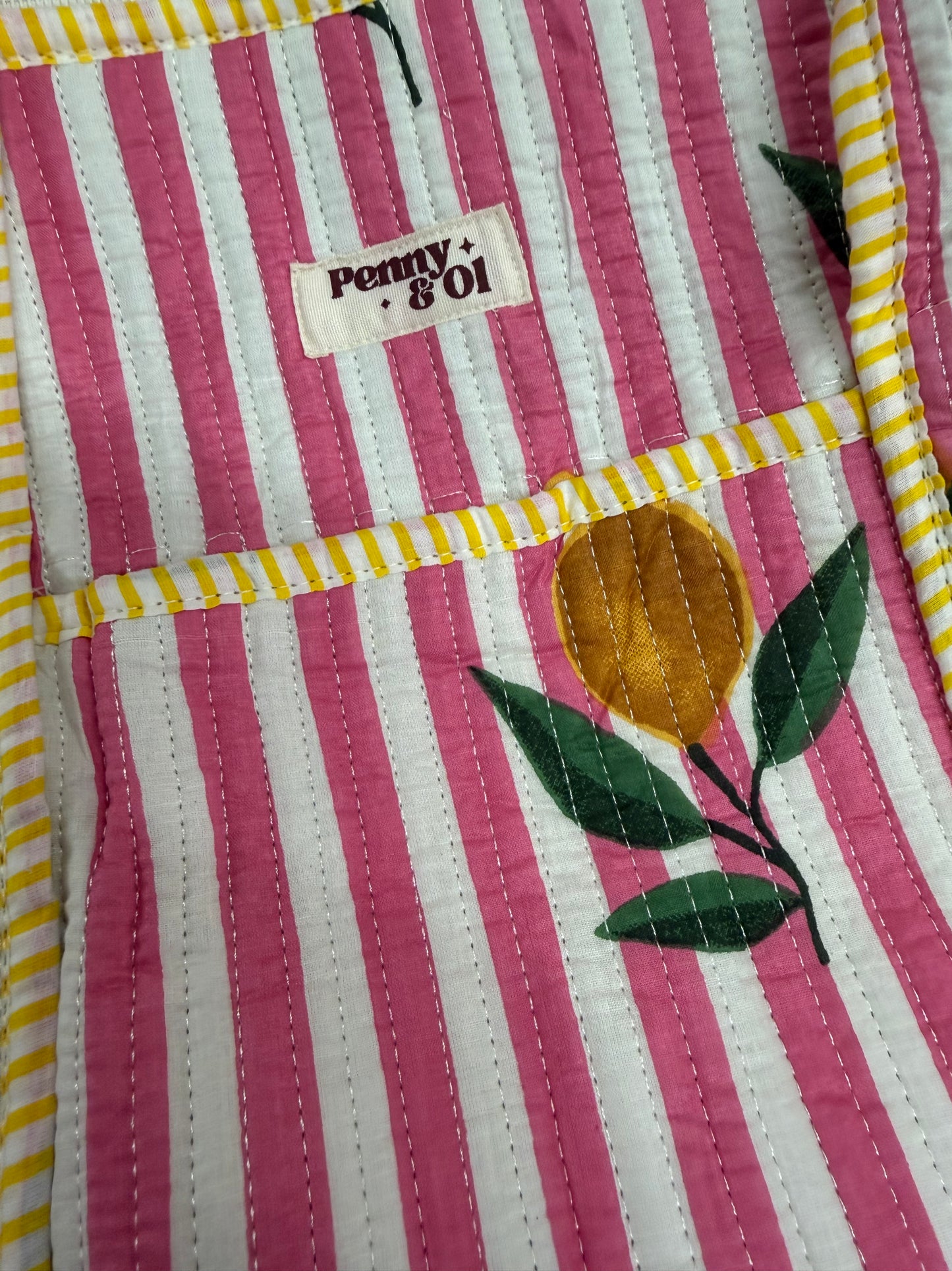 Pink Stripe Lemons MEDIUM DUFFLE Tote Bags - Penny & Ol
