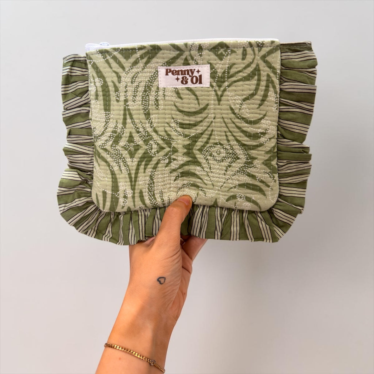 Sage Aztec Ruffle Pouch