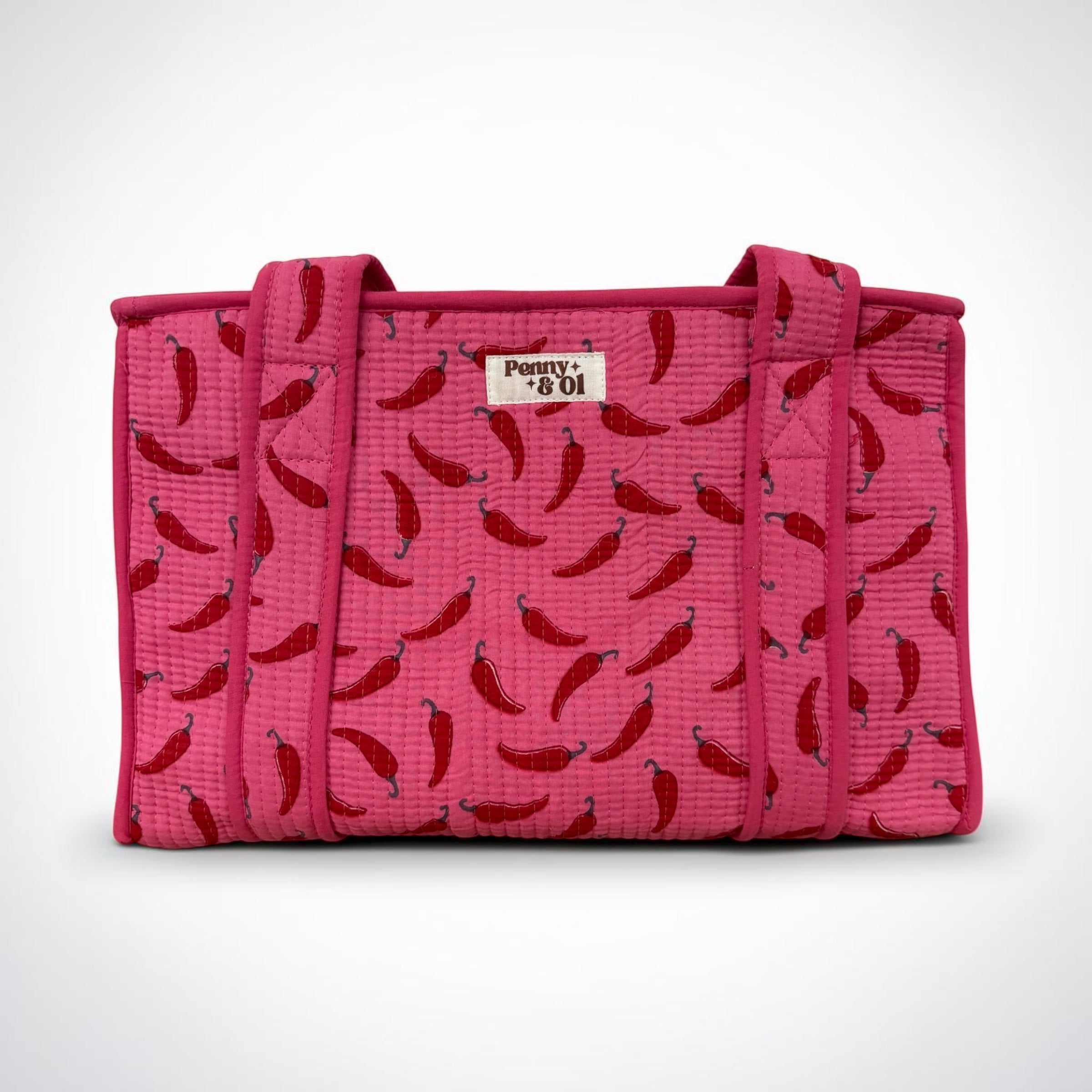Pink Chilli Medium Cotton, handmade tote bag