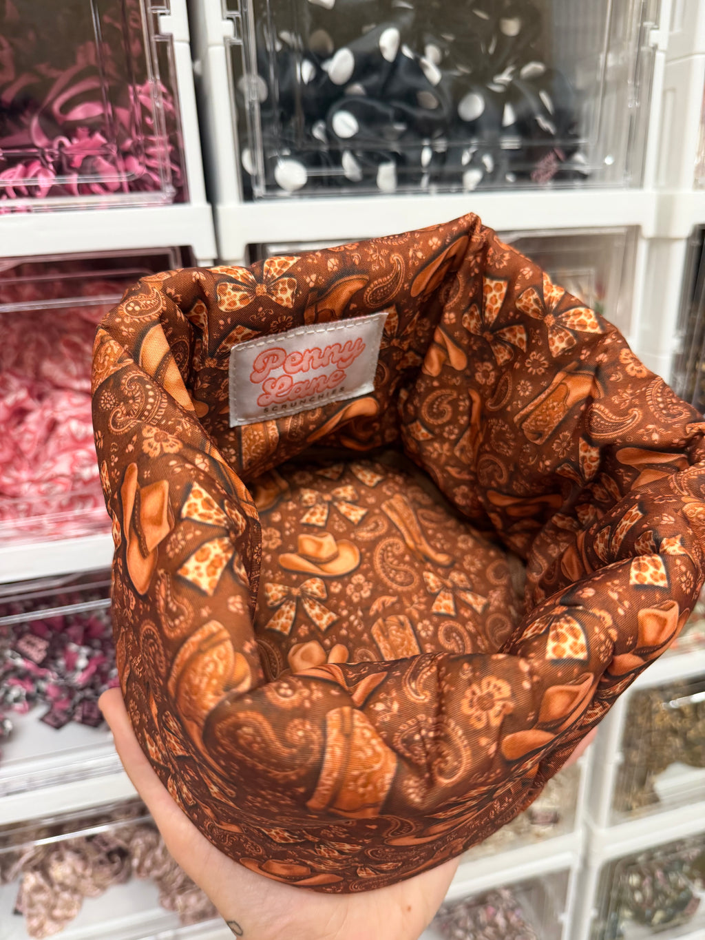 Cowgirl Padded Fabric Organisers, beauty basket..