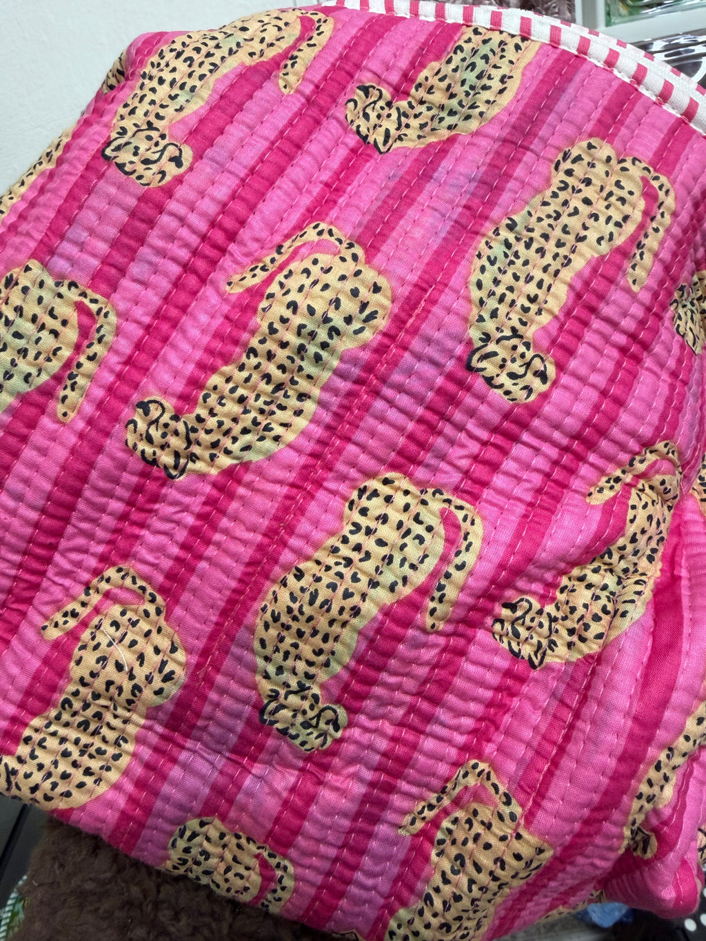 IMPERFECT pink stripe leopard hair tool bags. NON RETURNABLE