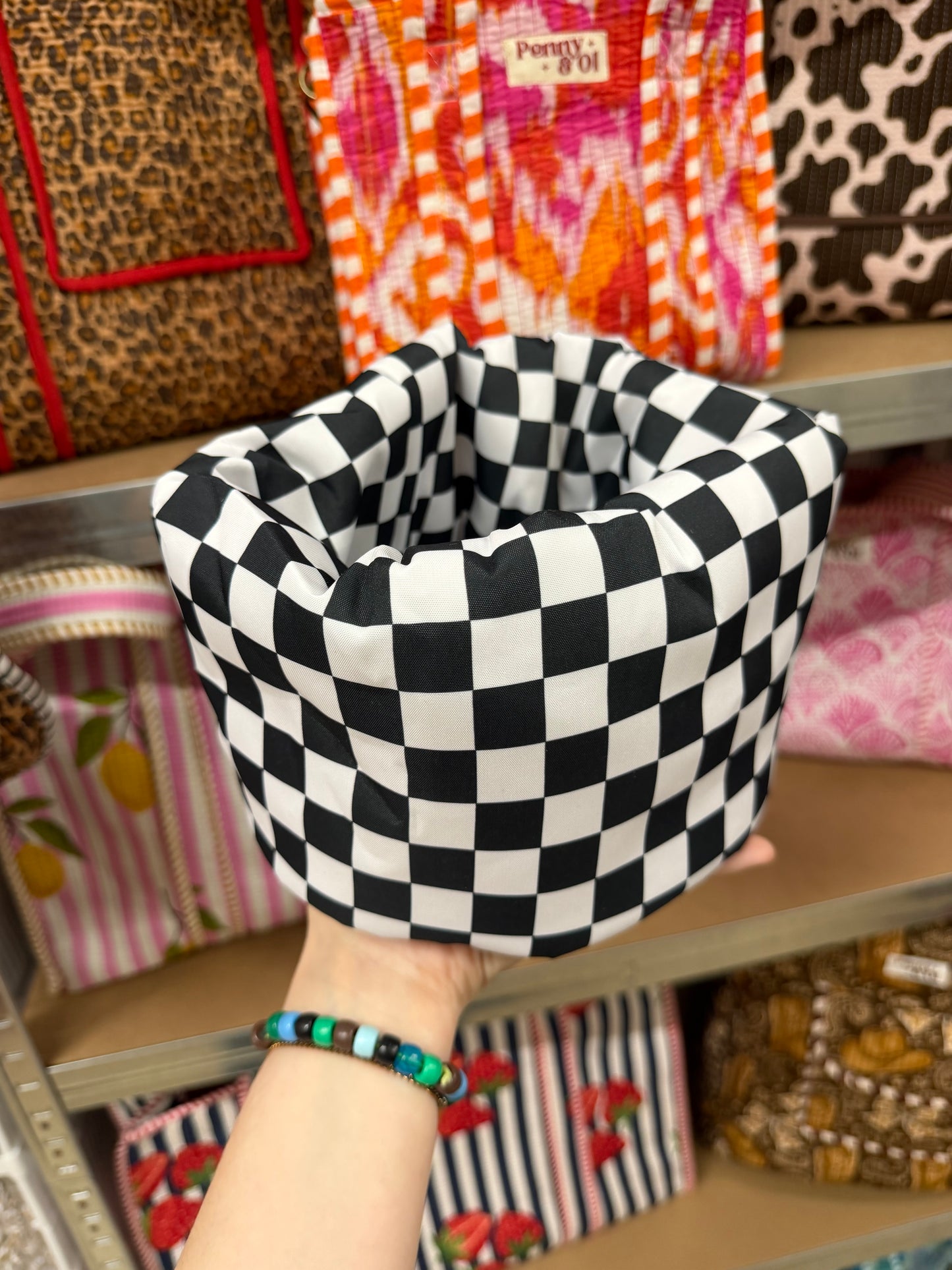 Black and white checkerboard Padded Fabric Organisers, beauty basket..