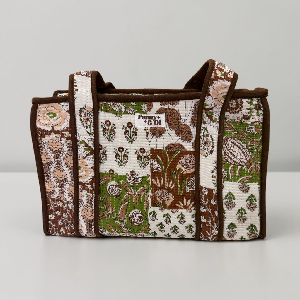 Brown Patchwork MEDIUM Cotton tote bag