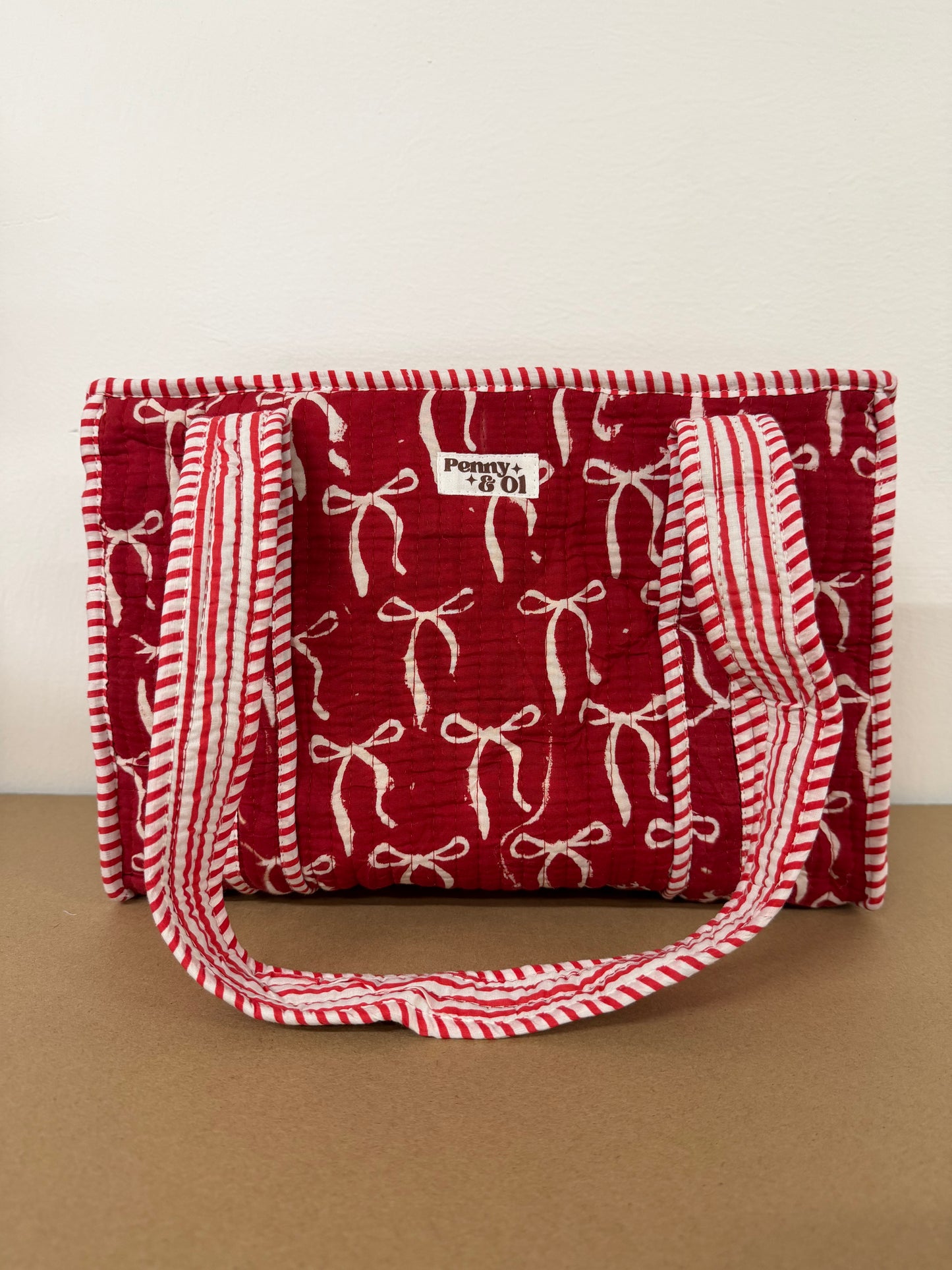 Red Bows Medium Cotton, handmade tote bag