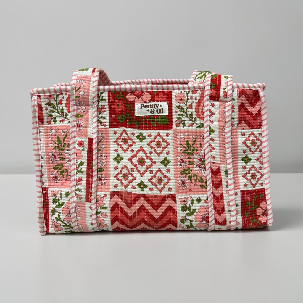 Pink & Red Patchwork MEDIUM Cotton tote bag