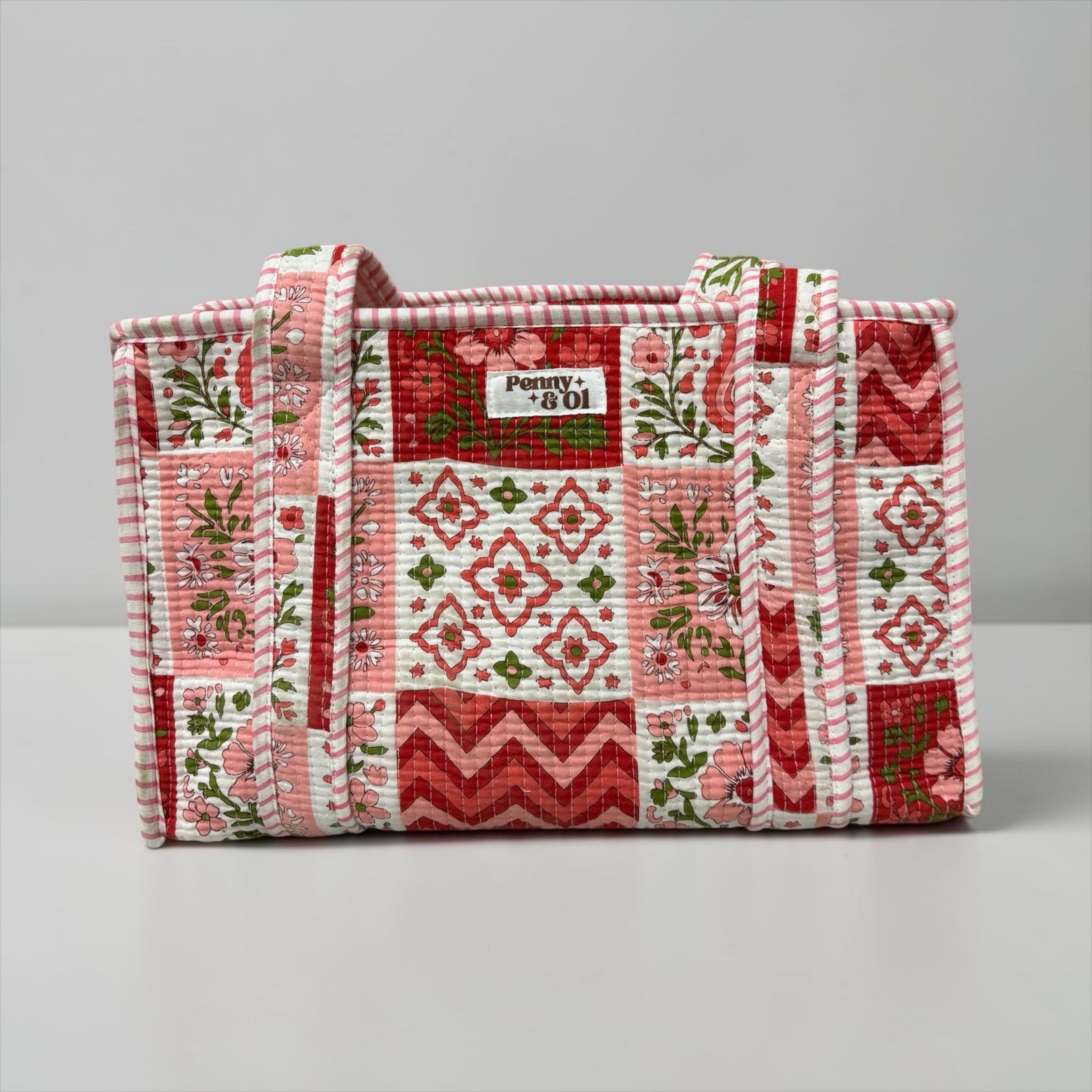 Pink & Red Patchwork MEDIUM Cotton tote bag