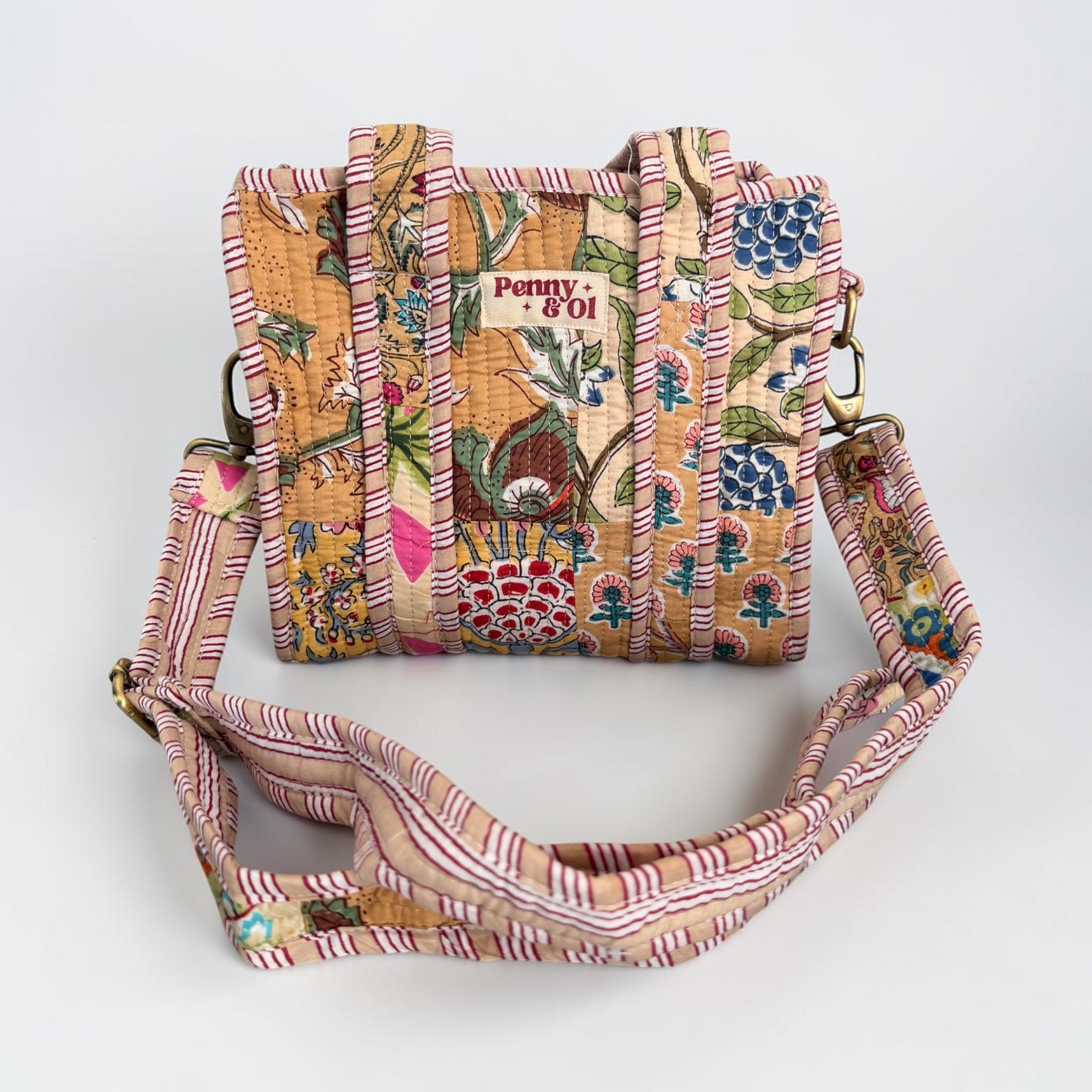 Beige Patchwork Mini Tote, Cotton, handmade tote bags