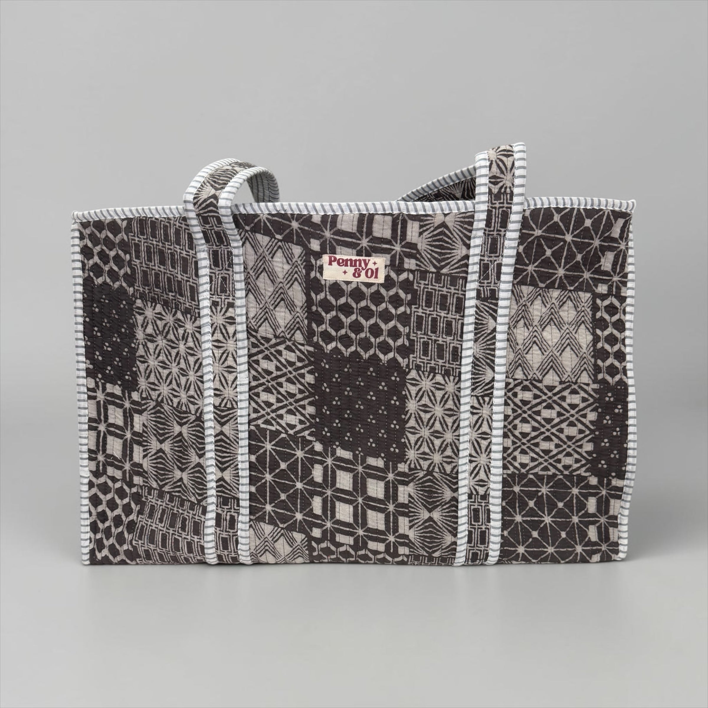 Greige Mosaic LARGE Cotton Tote Bag