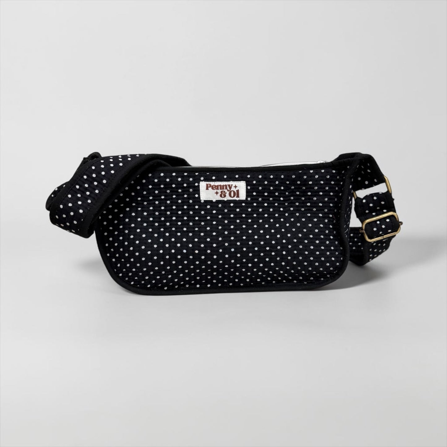 Black polka dot Mini Shoulder Bag, Handmade Cotton Tote Bags
