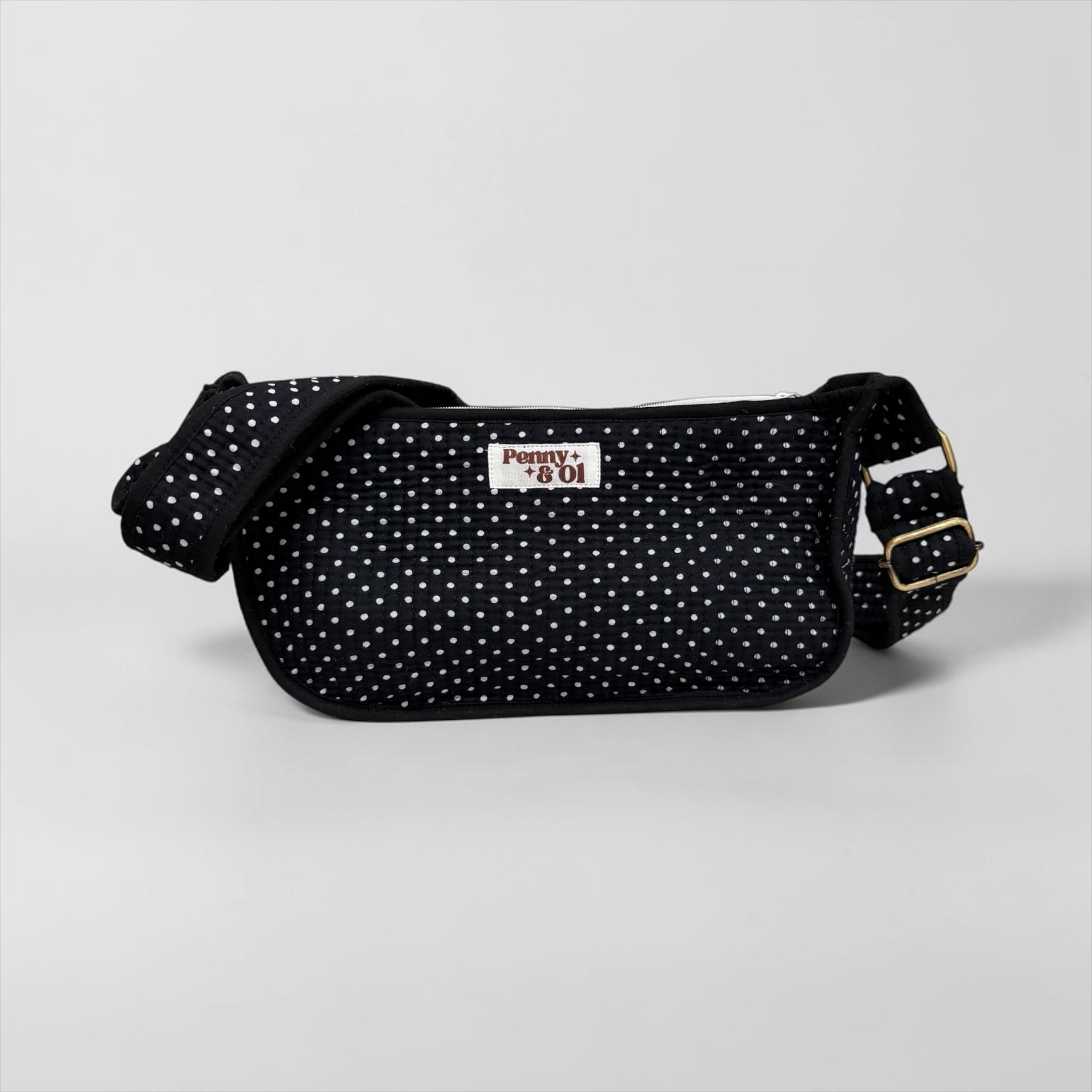 Black polka dot Mini Shoulder Bag, Handmade Cotton Tote Bags