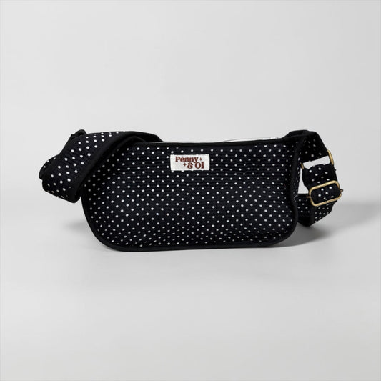 Black polka dot Mini Shoulder Bag, Handmade Cotton Tote Bags