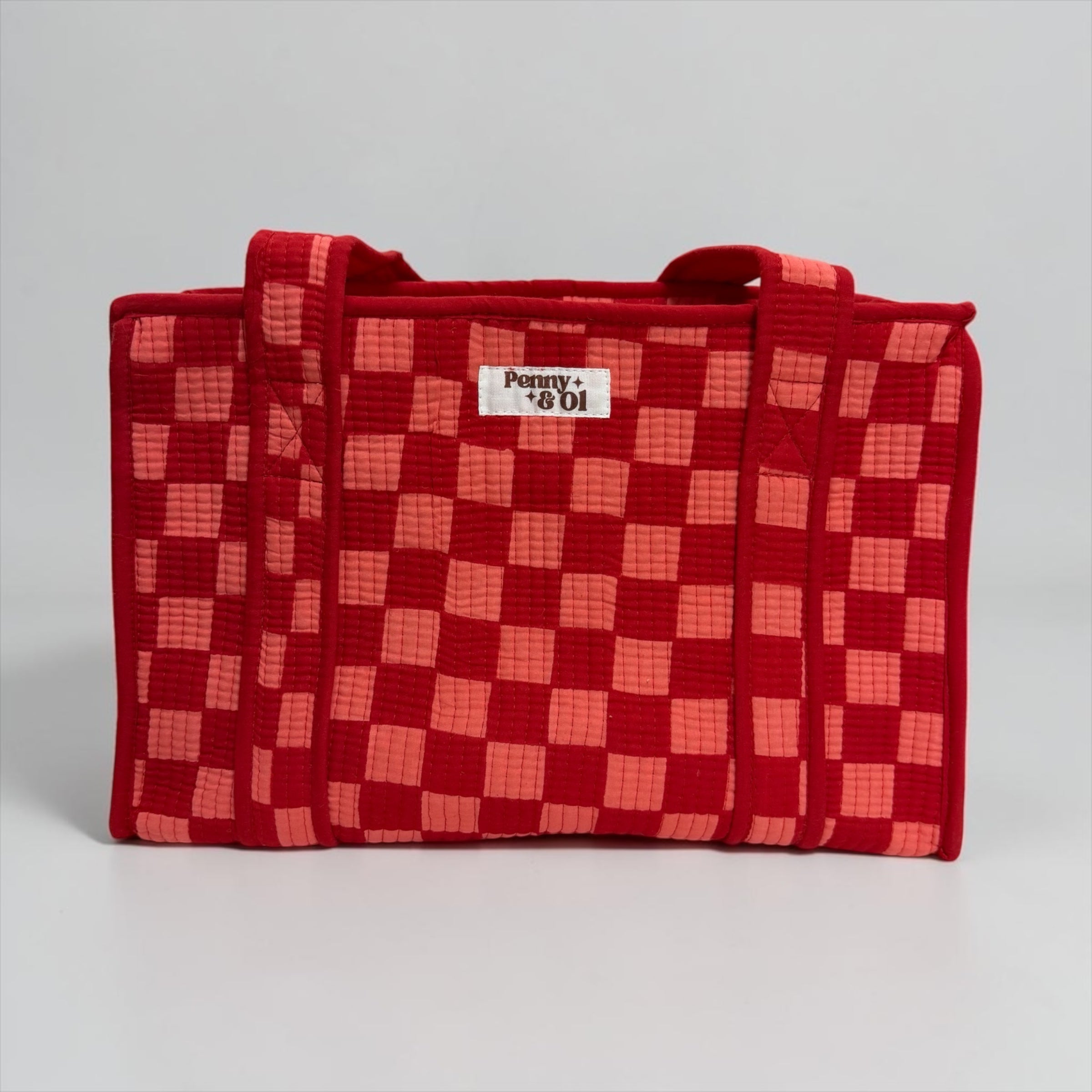 Red & Pink Checkerboard MEDIUM Cotton tote bag