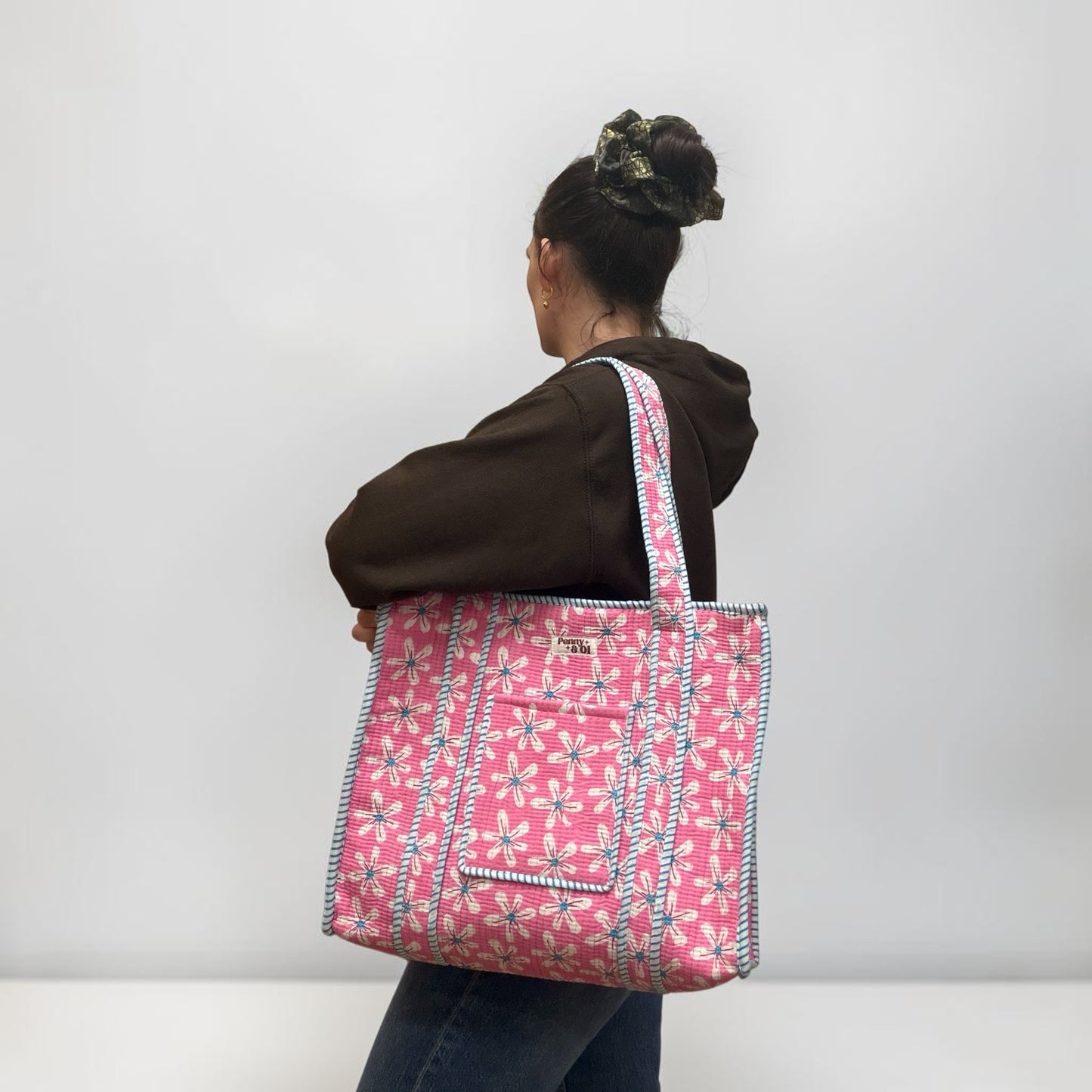 Daisy Dream Travel Tote, Handmade Cotton Tote Bag
