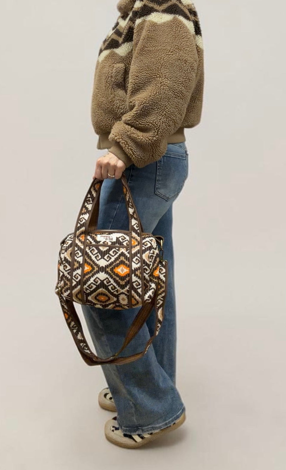Brown Aztec Mini Duffle Tote Bags - Penny & Ol
