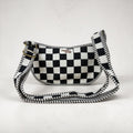 Black & White Checkerboard Mini Shoulder Bag, Handmade Cotton Tote Bags