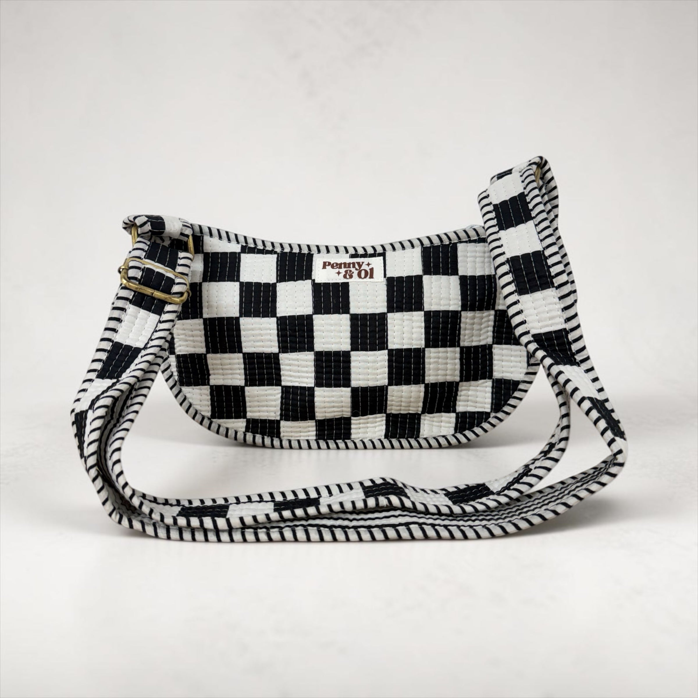 Black & White Checkerboard Mini Shoulder Bag, Handmade Cotton Tote Bags