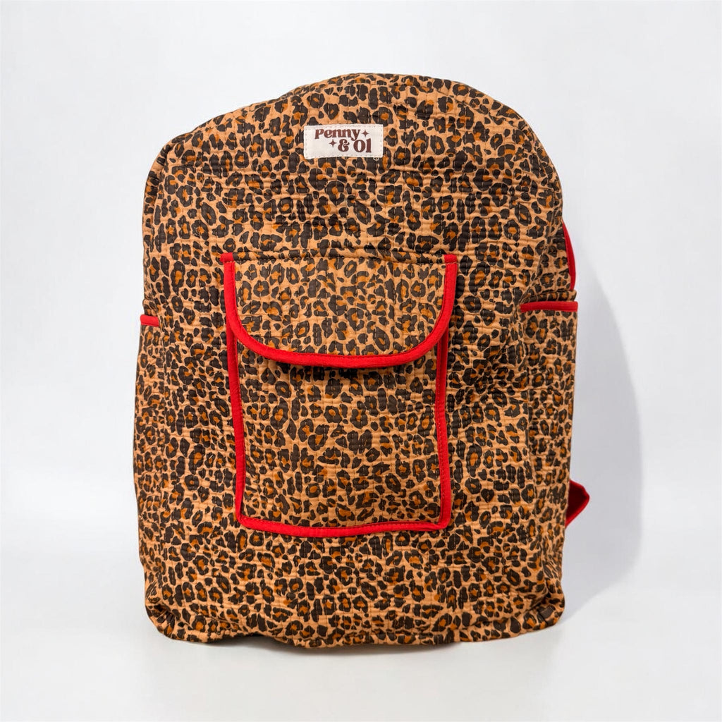 Red Leopard Backpack, handmade cotton tote bags.