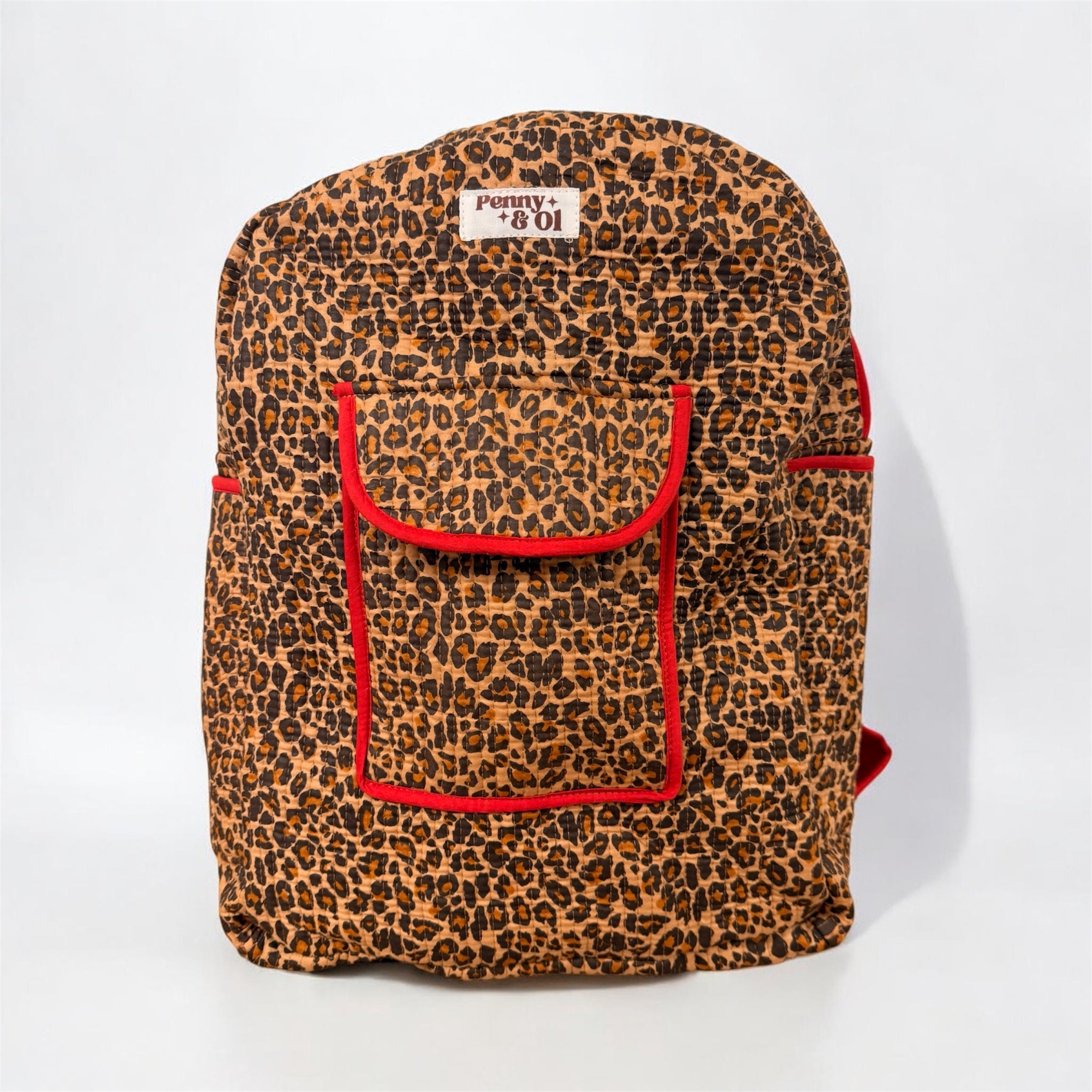 Red Leopard Backpack, handmade cotton tote bags.