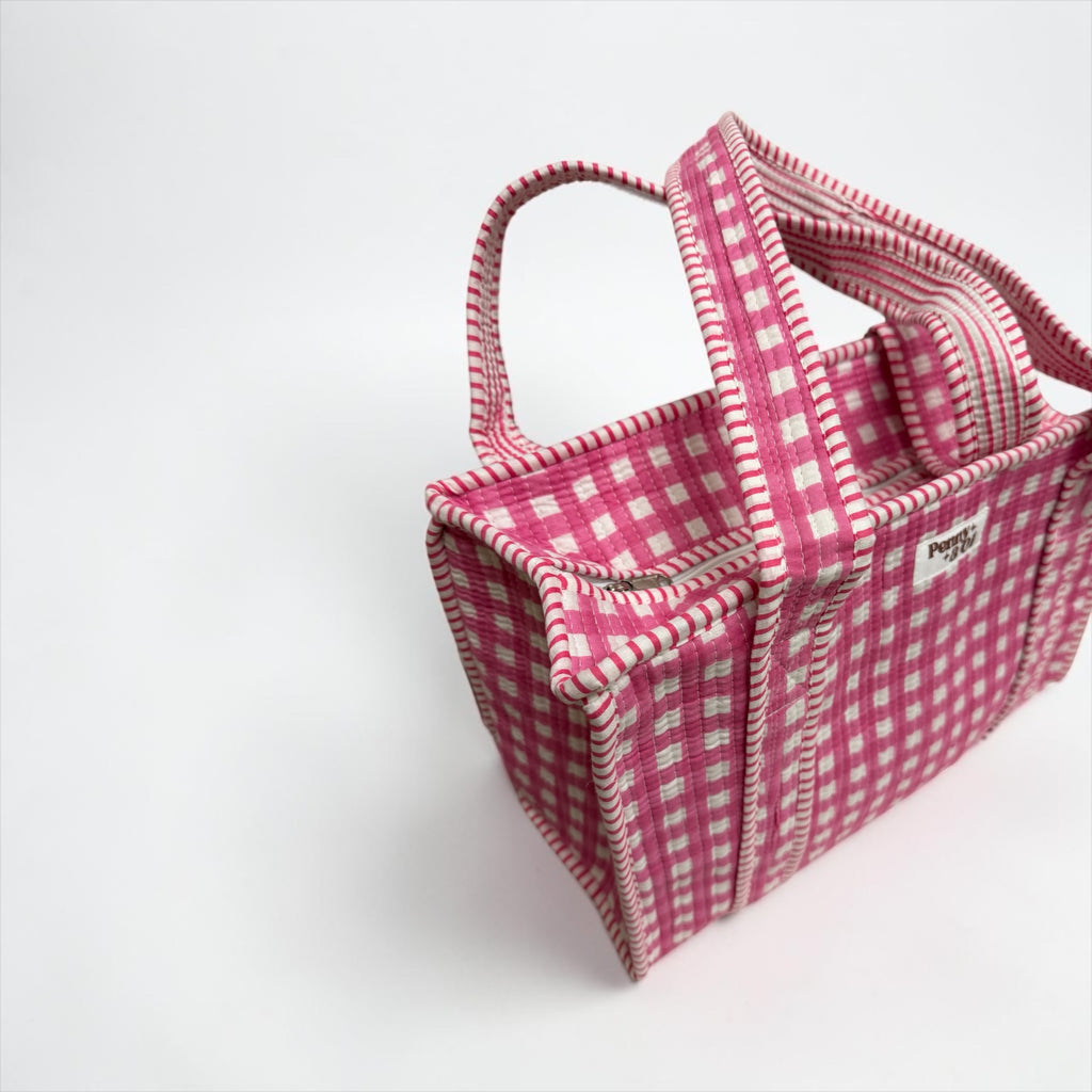 Pink Gingham MEDIUM Cotton tote bag