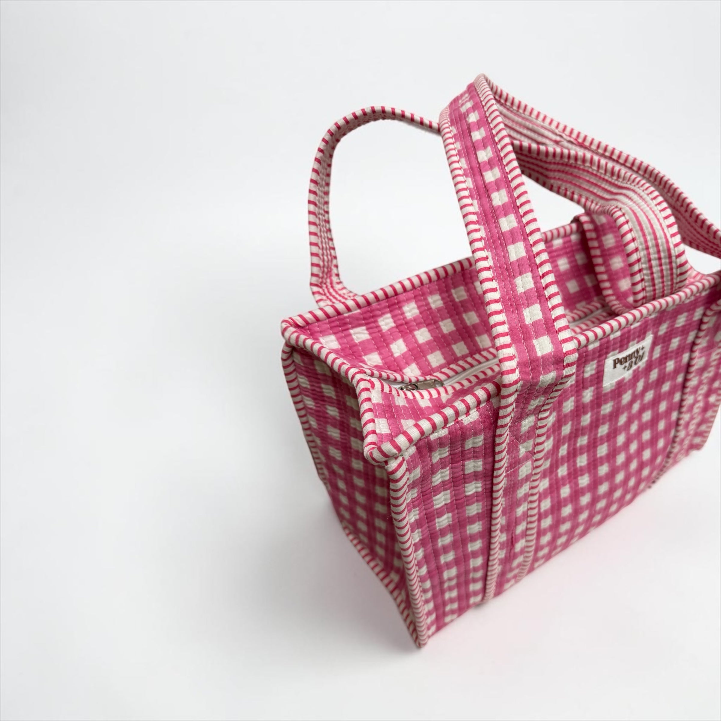 Pink Gingham MEDIUM Cotton tote bag