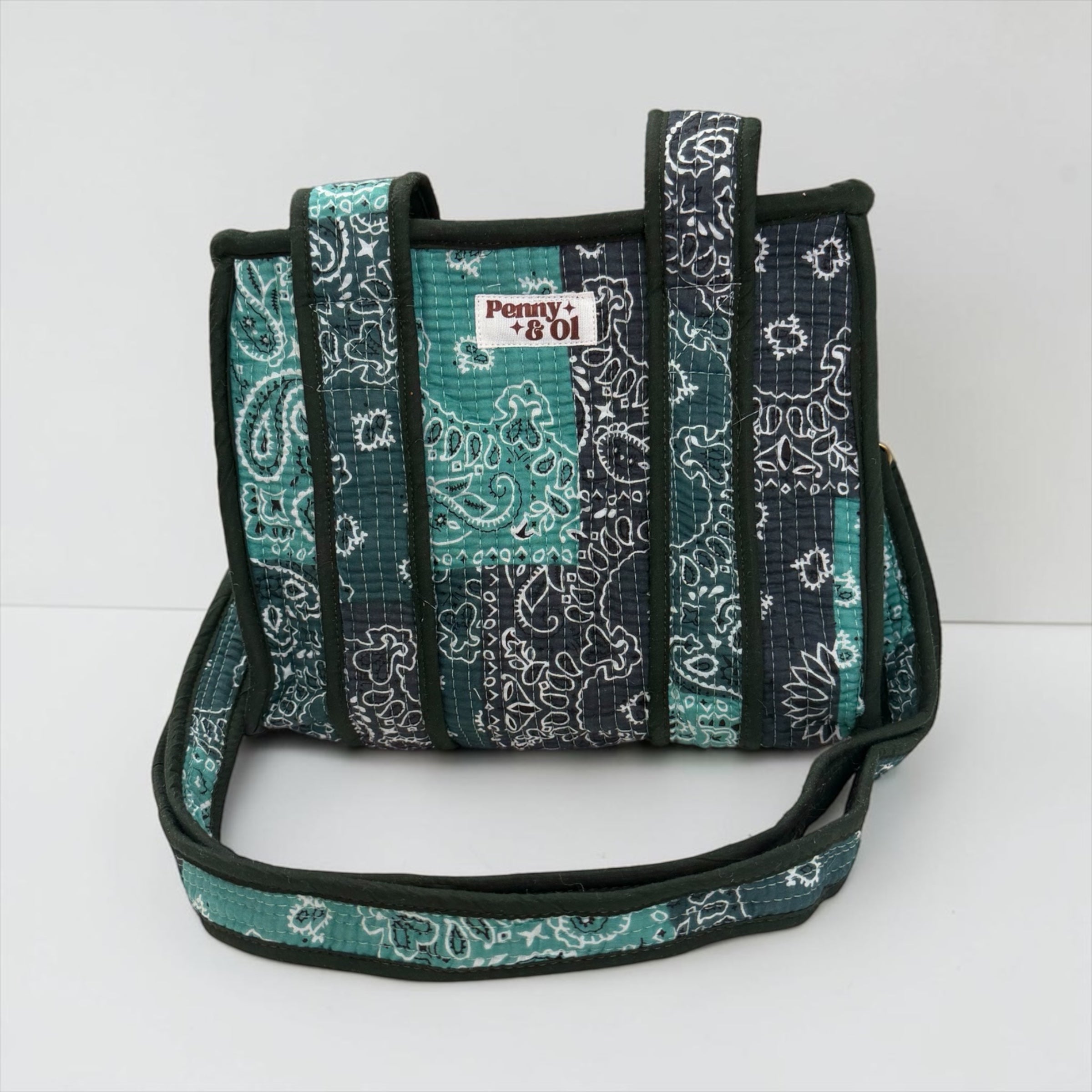 Teal Paisley Bandana MINI Tote Bag - Penny & Ol