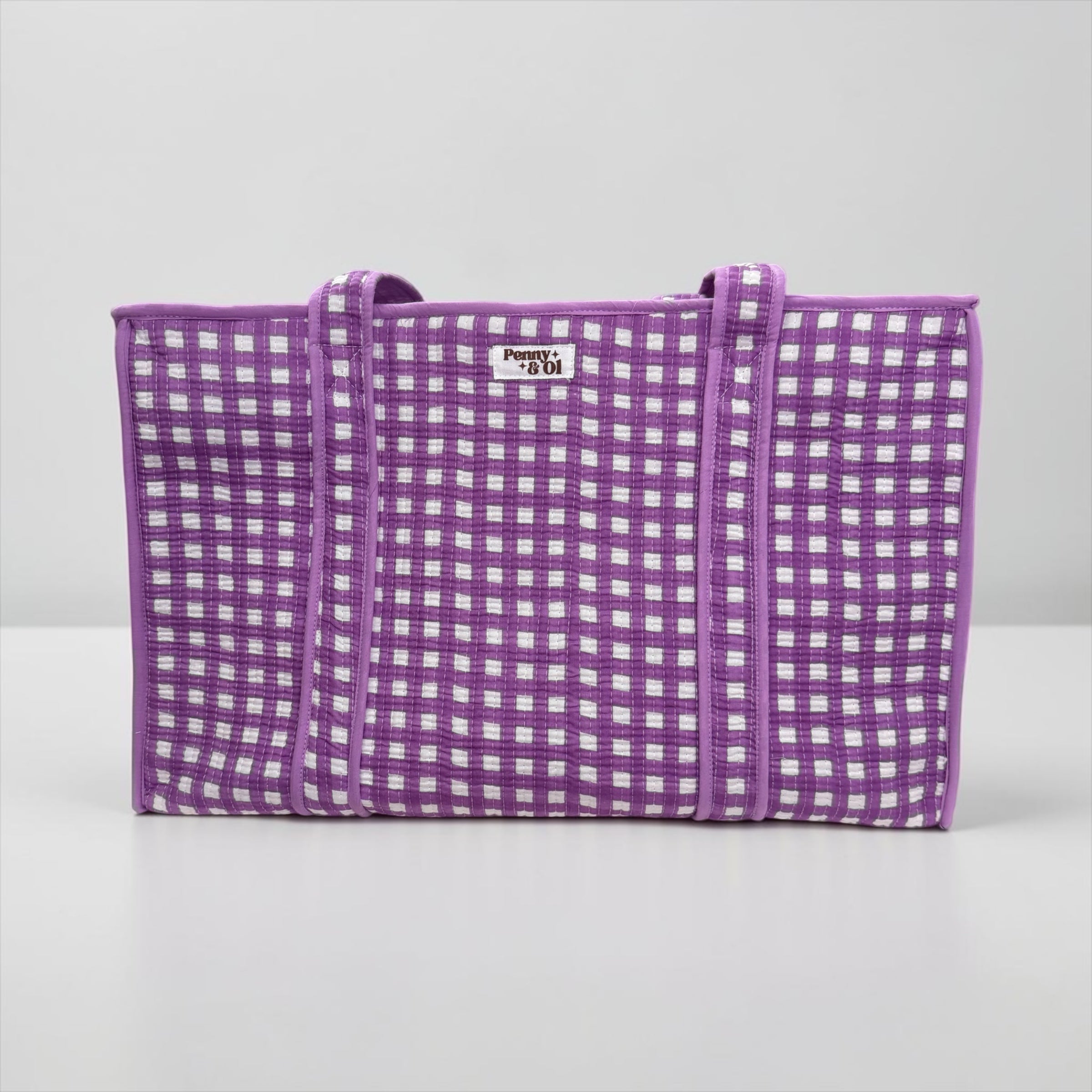 Lilac Gingham LARGE Cotton Tote Bag