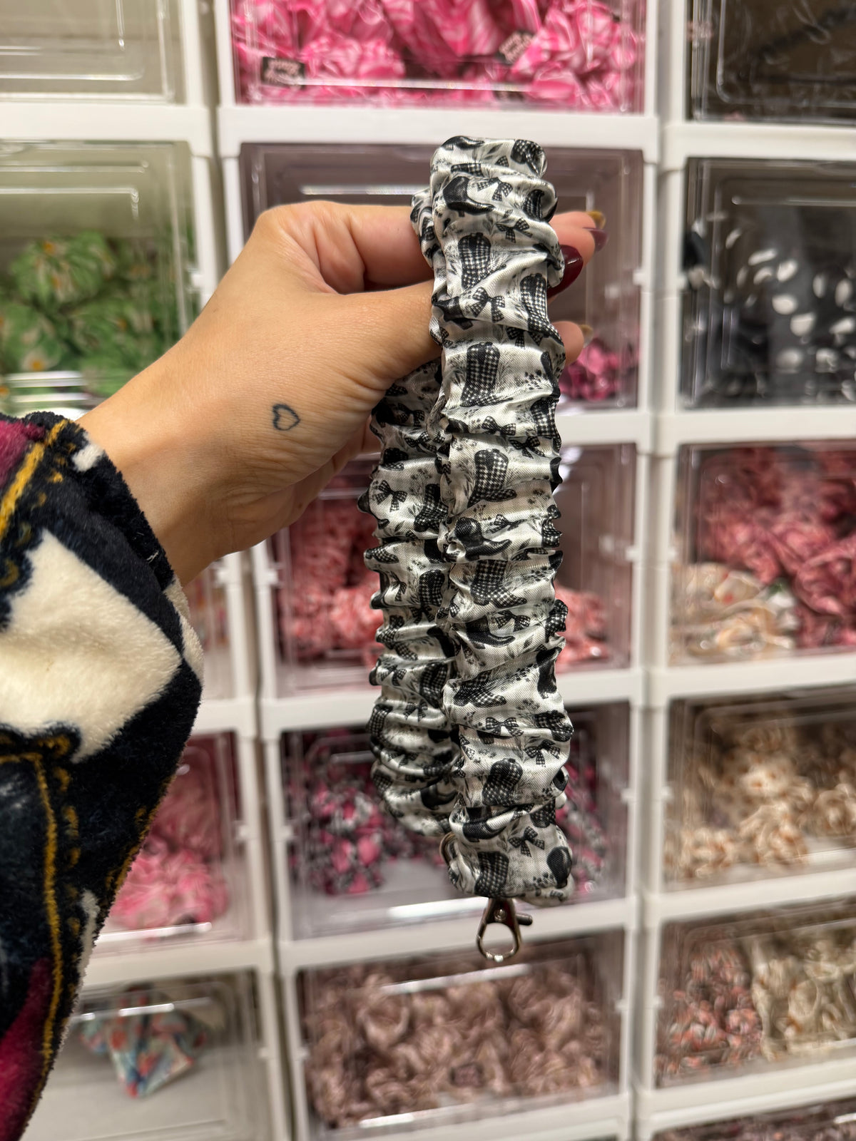 Black Gingham Cowgirl Boots Scrunchie Lanyard