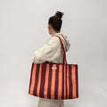 Burgundy and peachy pink stripe LARGE Cotton Tote Bag