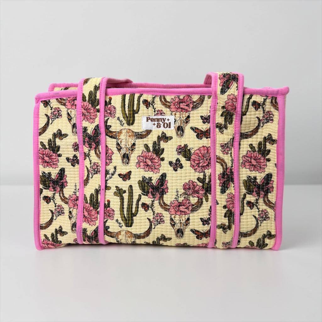 Pink Vintage Western Medium Cotton, handmade tote bag