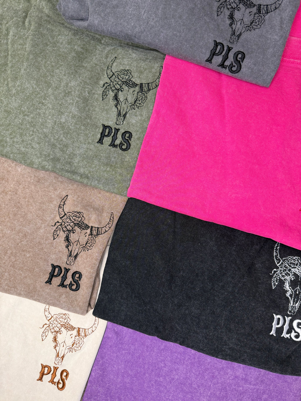 PLS Western Skull Acid Wash T-shirt. 100% cotton.