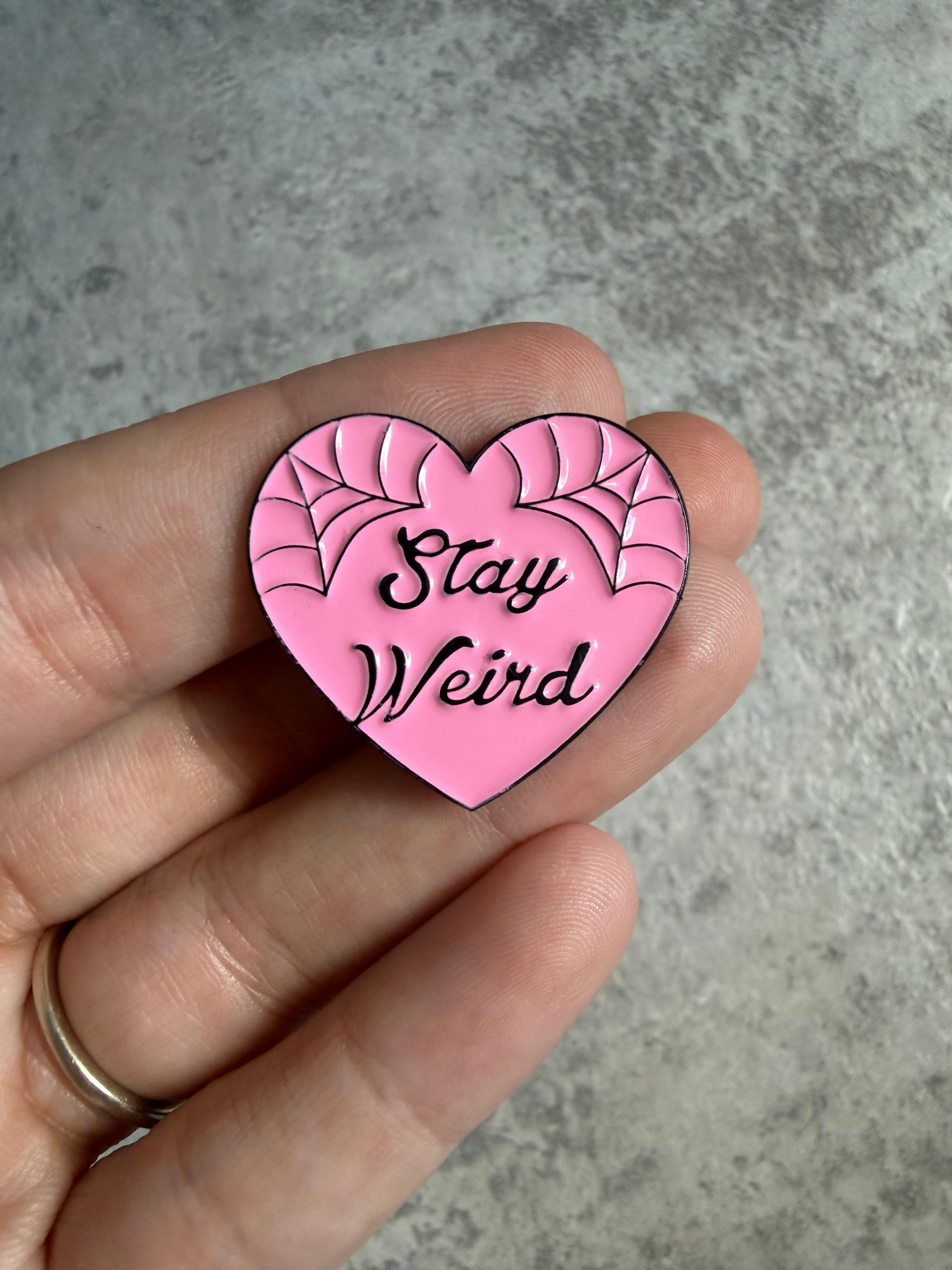 Stay weird pink heart Pin Badge