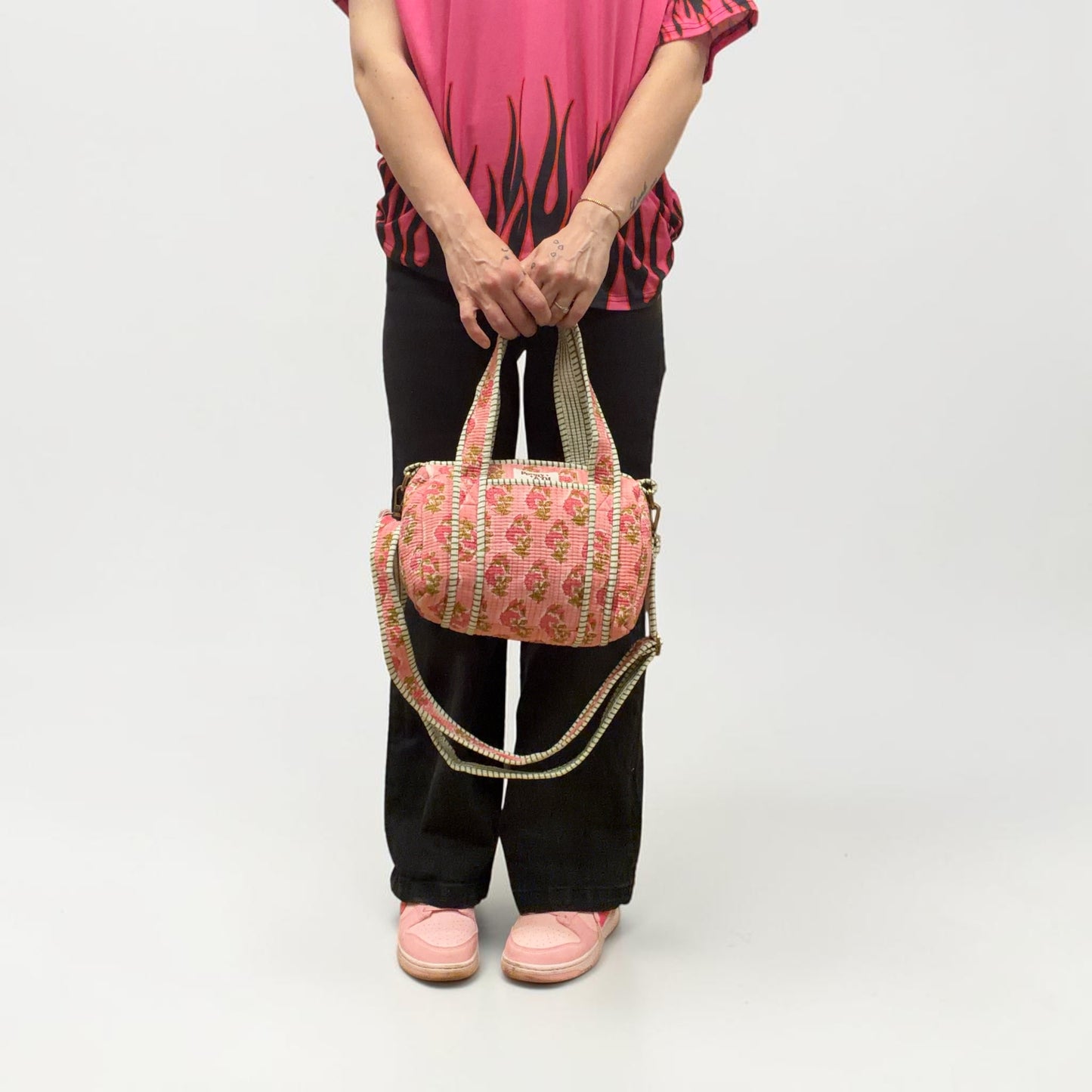 Pink Floral Blockprint Mini Duffle Tote Bags - Penny & Ol