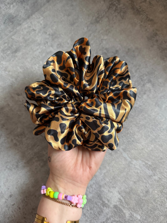 Golden Tiger Print XL Satin Hair Scrunchie
