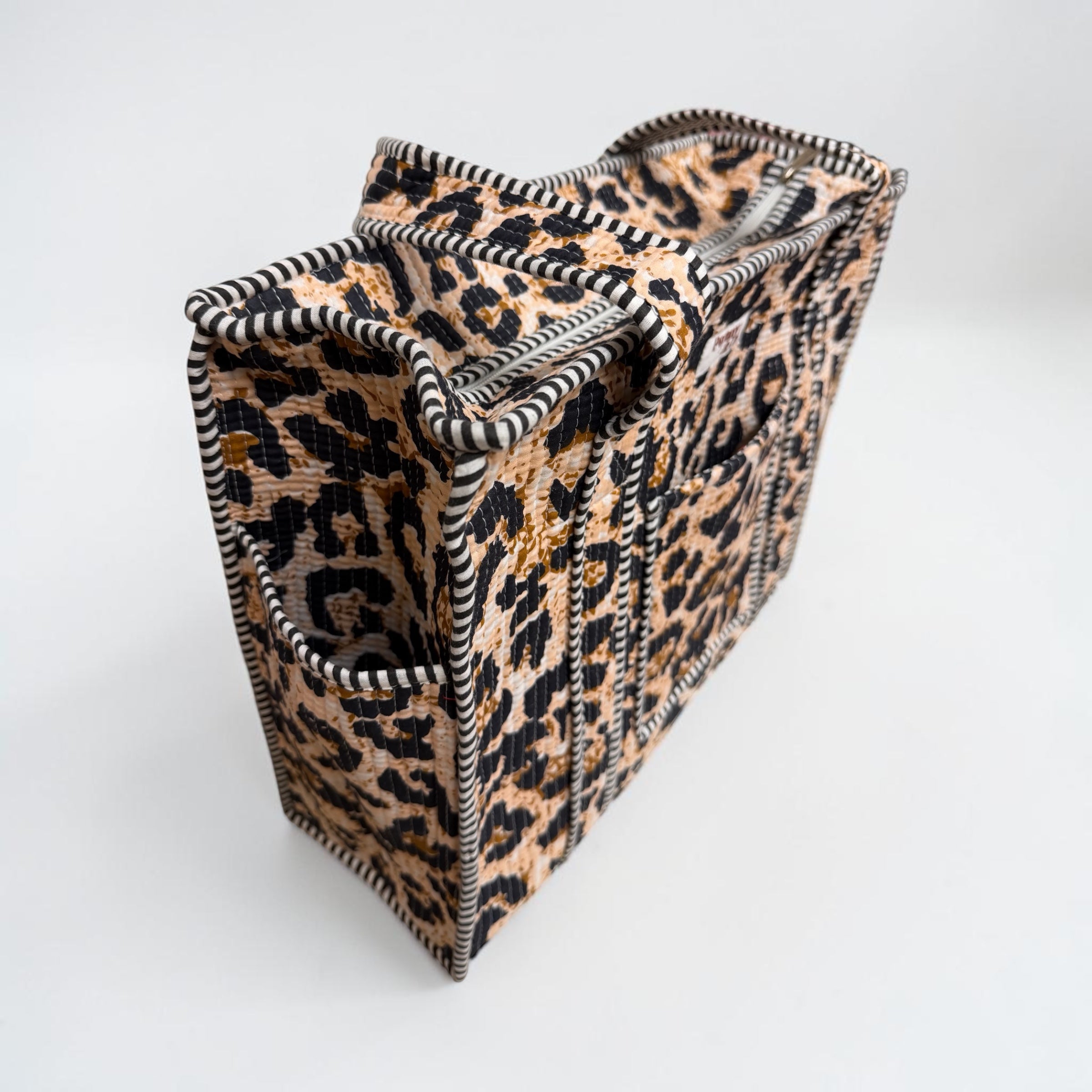 Original Leopard Print Travel Tote, Handmade Cotton Tote Bag