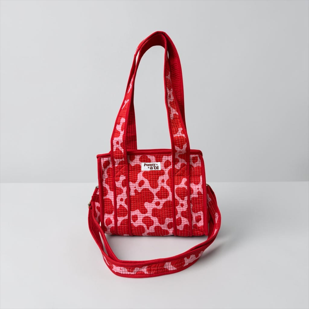 Pink & Red Cow Print
 Mini Tote Bag - Penny & Ol