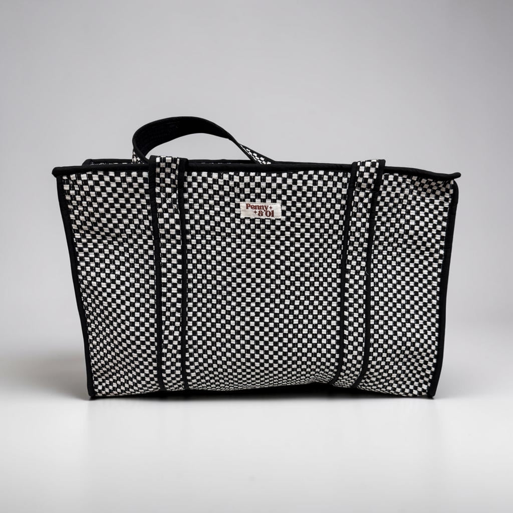Small Black and white checkerboard, LARGE Cotton Tote Bag,